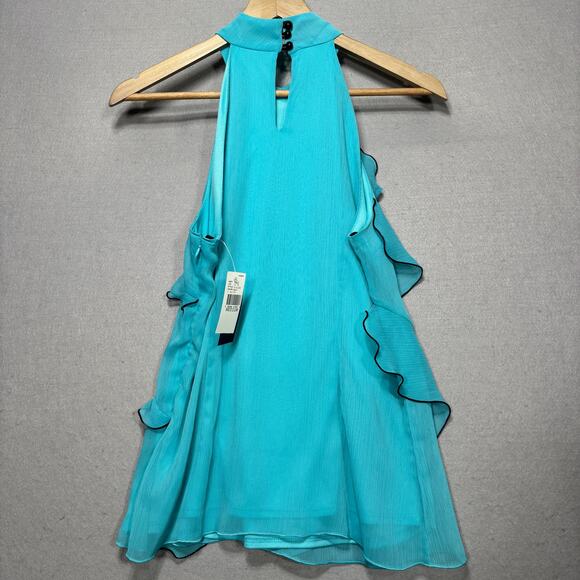 IZ Byer Sleeveless Blouse M Turquoise Black Ruffle Romantic Boho Soft Statement - Picture 2 of 12